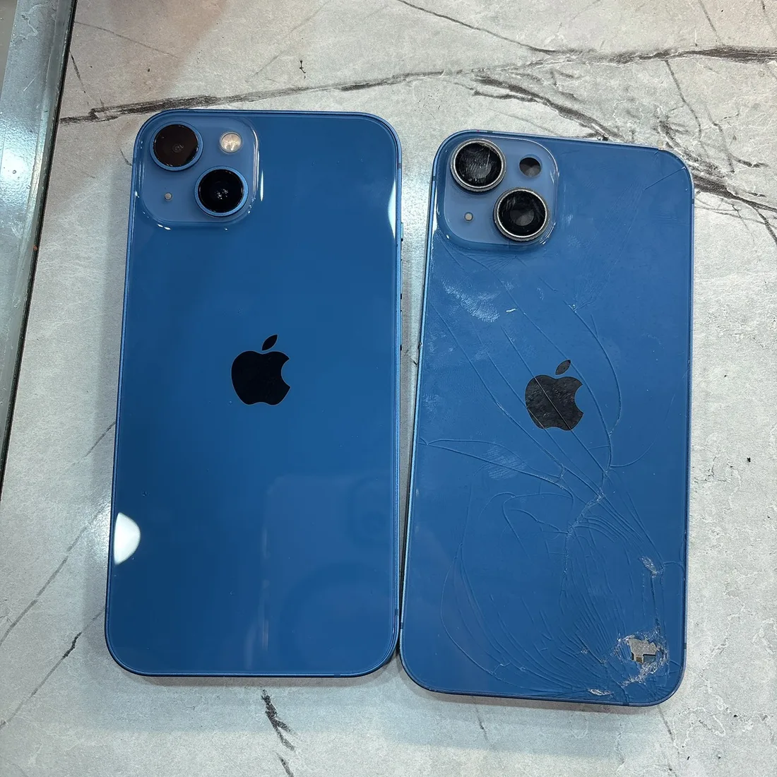 台南 iPhone 13 更換後殼含邊框前後對比,背蓋玻璃碎裂修復