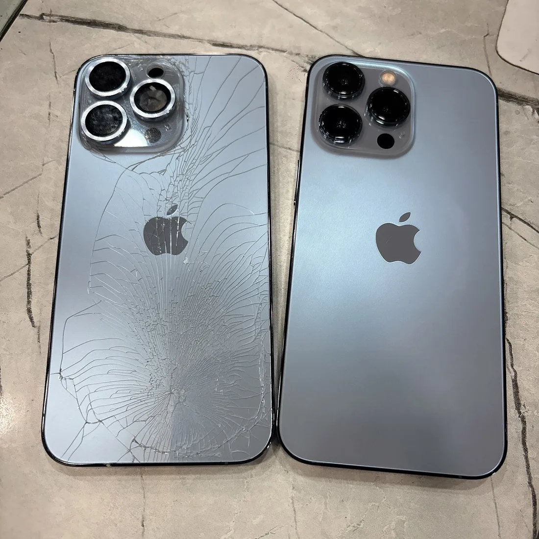 台南 iPhone 13 Pro 更換帶框後殼前後對比,背蓋玻璃碎裂修復